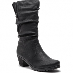 Kozaki RIEKER - Y8053-00 Schwarz. Czarne buty zimowe damskie marki Rieker, z materiału. Za 299,00 zł.