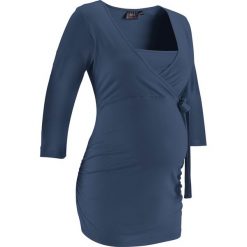 Shirt ciążowy i do karmienia, rękawy 3/4 bonprix ciemnoniebieski. Niebieskie koszulki damskie bonprix, bez wzorów, z wiskozy, z dekoltem w serek. Za 37,99 zł.