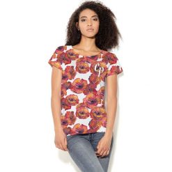 Colour Pleasure Koszulka damska CP-034 279 biało-czerwono-pomarańczowa r. XL-XXL. Białe bluzki damskie marki Colour pleasure, xl. Za 70,35 zł.