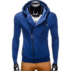 Bluza męska rozpinana z kapturem B738 - granatowa. Niebieskie bluzy męskie Ombre Clothing, s, bez wzorów, z bawełny, z kapturem, bez rękawów, z kapturem. Za 49,00 zł.