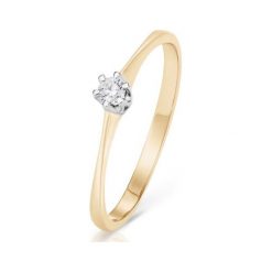 Wyjątkowy Złoty Pierścionek - złoto 585, Brylant 0,05ct. Żółte pierścionki damskie W.KRUK, z brylantem, złote. Za 999,00 zł.
