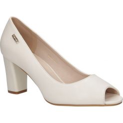 Czółenka peep toe na słupku sergio leone 12990. Czółenka damskie Sergio Leone, bez wzorów, z otwartym noskiem, bez obcasa, na słupku. Za 111,99 zł.