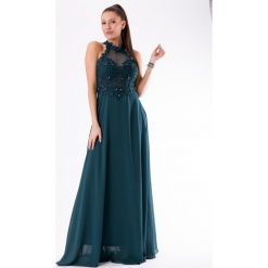 EVA&LOLA SUKIENKA BUTELKOWA ZIELEŃ 54003-4. Żółte sukienki damskie EVA&LOLA, s, bez wzorów, wizytowe, bez kołnierzyka, z długim rękawem, długie, maxi. Za 244,46 zł.