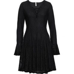 Sukienka koronkowa bonprix czarny. Czarne sukienki damskie bonprix, bez wzorów, z koronki, eleganckie, bez kołnierzyka, bez rękawów, rozkloszowane. Za 149,99 zł.