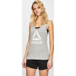 Reebok - Top. Szare topy damskie Reebok, s, z nadrukiem, z poliesteru. W wyprzedaży za 59,90 zł.