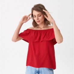 Bluzka hiszpanka - Czerwony. Czerwone bluzki damskie House, s, bez wzorów, bez kołnierzyka, bez rękawów. Za 45,99 zł.