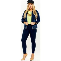 Kurtka jeansowa granatowy. Niebieskie kurtki damskie Tagless, plus size, bez wzorów, z jeansu, bez kaptura. Za 212,72 zł.