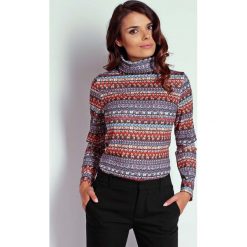 Boho Bluzka z Szerokim Golfem. Pomarańczowe podkoszulki damskie marki Molly.pl, s, bez wzorów, z jeansu, eleganckie, z golfem, z długim rękawem. Za 97,90 zł.