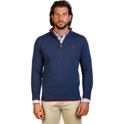 Sweter w kolorze niebieskim. Niebieskie swetry męskie The Time of Bocha, m, z haftami, z bawełny, ze stójką, bez kaptura. W wyprzedaży za 119,95 zł.