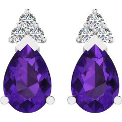 Złote kolczyki-wkrętki z diamentami i syntetycznymi ametystami. Szare kolczyki damskie Art of Diamond & Co., z ametystem, złote. W wyprzedaży za 518,95 zł.