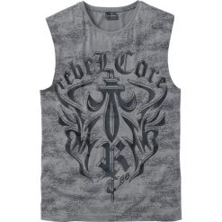 Koszulka bez rękawów, z nadrukiem Slim Fit bonprix dymny szary z nadrukiem. Szare koszulki męskie bonprix, xxl, z nadrukiem, z okrągłym kołnierzem, bez rękawów. Za 37,99 zł.