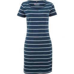 Sukienka shirtowa ze stretchem, krótki rękaw bonprix ciemnoniebiesko-biały w paski. Niebieskie sukienki damskie bonprix, w paski, bez kołnierzyka, z krótkim rękawem, krótkie, mini. Za 34,99 zł.