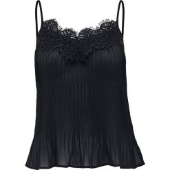 Top "Petunia" w kolorze granatowym. Niebieskie topy damskie ONLY, w koronkowe wzory, z koronki, z okrągłym kołnierzem. W wyprzedaży za 59,95 zł.