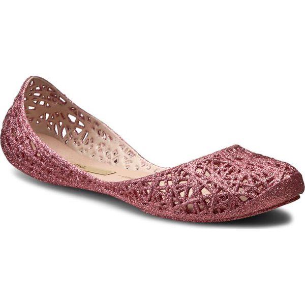 Baleriny MELISSA - Campana Zig Zag II Ad 31513 Pink/Glitter 52829. Różowe baleriny damskie Melissa, bez wzorów, z tworzywa sztucznego, bez obcasa. Za 299,00 zł.