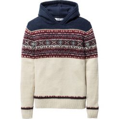 Swetry chłopięce: Sweter dzianinowy z kapturem bonprix naturalny melanż