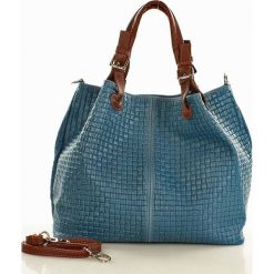 Skórzana torebka shopper MAZZINI - LINDA niebiesko-zielony. Niebieskie kuferki damskie marki MAZZINI, w paski, ze skóry, do ręki. Za 269,00 zł.