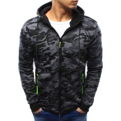 Bluzy męskie: Bluza męska camo rozpinana antracytowa z kapturem (bx3262)