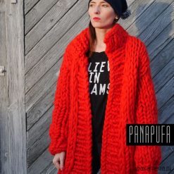 Płaszcze damskie: cardigan damski, wełniany płaszcz na drutach