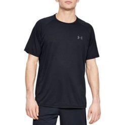 Under Armour Tech 2.0 SS Novelty Tee 1345317-001 t-shirt męskie czarne XXL. Czarne t-shirty męskie Under Armour, xxl, bez wzorów, z poliesteru, sportowe, bez kołnierzyka. W wyprzedaży za 99,99 zł.