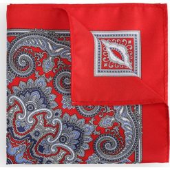 Poszetka Czerwona Paisley. Czerwone poszetki męskie LANCERTO, paisley, klasyczne. Za 79,90 zł.
