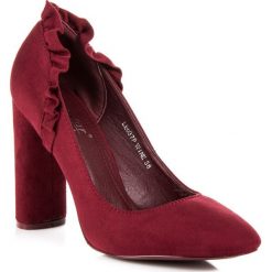 Buty ślubne damskie: Bordo czółenka na słupku z falbanką AUTUMN