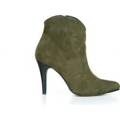 Nubukowe botki na szpilce - skóra naturalna - model 435 - kolor oliwka. Szare botki damskie Zapato, z jeansu, eleganckie, na wysokim obcasie. W wyprzedaży za 299,25 zł.