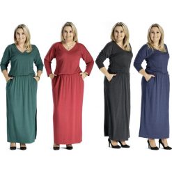 Sukienka maxi długa z kieszeniami, rozporkiem i rękawkiem PLUS SIZE JESIEŃ. Niebieskie sukienki damskie Moda Size Plus Iwanek, na co dzień, na jesień, xl, w paski, eleganckie, bez kołnierzyka, plus size, z długim rękawem, długie, maxi, proste. Za 139,00 zł.