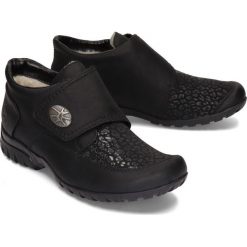 RIEKER L4664-00 black, półbuty damskie. Czarne półbuty damskie Rieker, bez wzorów, z polaru, bez obcasa, bez zapięcia. Za 269,90 zł.