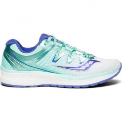 Buty sportowe w kolorze biało-turkusowym. Białe buty sportowe damskie Saucony, z materiału. W wyprzedaży za 363,95 zł.