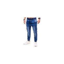 Bojówki męskie: SPODNIE MĘSKIE JEANSOWE JOGGERY P410 – NIEBIESKIE