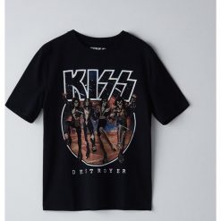 Koszulka Kiss - Czarny. Czarne koszulki damskie Cropp, s, bez wzorów, bez kołnierzyka, bez rękawów. Za 59,99 zł.