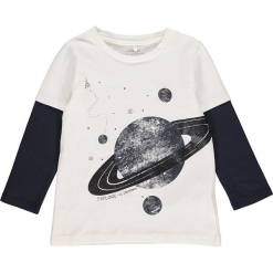Koszulka "Rafan" w kolorze biało-granatowym. Białe t-shirty chłopięce z długim rękawem Name it Kids, z bawełny. W wyprzedaży za 37,95 zł.
