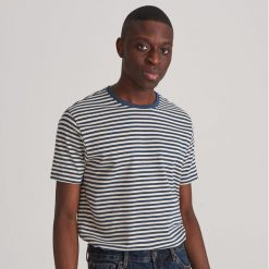 T-shirt w paski - Granatowy. Niebieskie t-shirty męskie Reserved, xl, w paski, bez kołnierzyka. Za 59,99 zł.