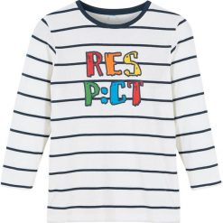 Shirt z długim rękawem bonprix biel wełny - ciemnoniebieski w paski. Białe t-shirty chłopięce bonprix, w paski, z wełny, z długim rękawem. Za 29,99 zł.