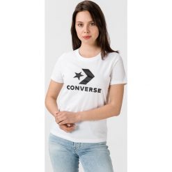 Converse Star Chevron Koszulka Biały. Białe koszulki damskie Converse, l, z nadrukiem, z bawełny, retro, bez kołnierzyka, z krótkim rękawem. Za 102,95 zł.