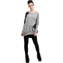 Szara Bluza Oversizowa Nierozpinana z Koronką. Szare bluzki damskie marki Molly.pl, s, w koronkowe wzory, z koronki, bez rękawów, bez kaptura. Za 155,90 zł.