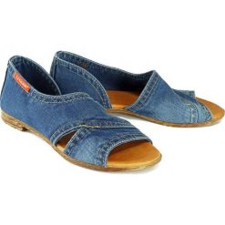 LANQIER 44C0257 jeans, sandały damskie. Sandały damskie Lanqier, bez wzorów, z jeansu, na niskim obcasie, na obcasie, bez zapięcia. Za 199,90 zł.