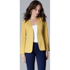 Żółty Elegancki Prosty Żakiet bez Zapięcia. Żółte marynarki damskie KATRUS, s, bez wzorów, z poliesteru. Za 139,90 zł.