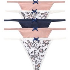 Stringi tanga (5 par) bonprix biało-jasnoróżowo-wielbłądzia wełna - niebieski w deseń paisley. Białe majtki damskie bonprix, z wełny. Za 59,95 zł.
