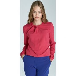 Bluzki damskie: Fuksja Elegancka Bluzka z Plisami przy Dekolcie z Długim Rękawem