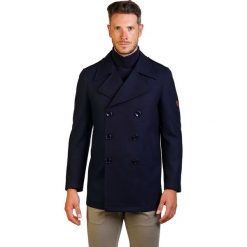 Płaszcz w kolorze granatowym. Niebieskie płaszcze męskie The Time of Bocha, na zimę, xl, z aplikacjami, z wełny, bez kaptura. W wyprzedaży za 349,95 zł.