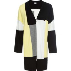 Kardigan w stylu colorblocking bonprix kremowy limonkowy wzorzysty. Żółte swetry damskie bonprix, bez wzorów, bez rękawów, bez kaptura. Za 109,99 zł.