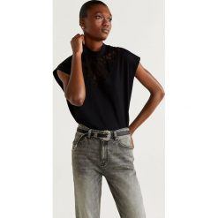 Mango - Top Perlace. Czarne bluzki damskie Mango, s, z aplikacjami, z elastanu, z golfem. Za 79,90 zł.
