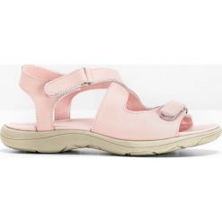 Sandały skórzane bonprix stary jasnoróżowy. Różowe koturny damskie bonprix, w paski, retro, na niskim obcasie, na koturnie, z paskami. Za 109,99 zł.