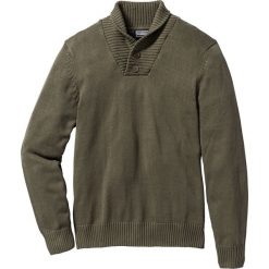Swetry klasyczne męskie: Sweter „Slim fit” bonprix ciemnooliwkowy