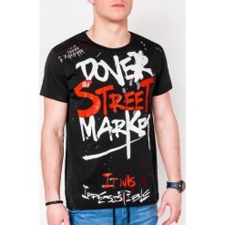 T-shirt męski z nadrukiem S1096 - czarny. Czarne t-shirty męskie Ombre Clothing, s, z nadrukiem, z bawełny, bez kołnierzyka. Za 13,99 zł.