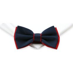 Granatowo-Czerwona Mucha + Biała Poszetka - Chattier, Męska MUCH0147. Niebieskie muszki męskie Chattier, na imprezę, w paski, eleganckie. Za 44,00 zł.