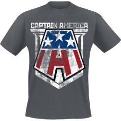 Captain America Distressed A T-Shirt odcienie ciemnoszarego. Szare t-shirty męskie z nadrukiem marki Captain America, l, z okrągłym kołnierzem. Za 74,90 zł.