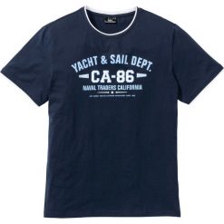 T-shirt 2 w 1 Regular Fit bonprix ciemnoniebieski. Niebieskie koszulki męskie bonprix, s, z nadrukiem, z kontrastowym kołnierzykiem, bez rękawów. Za 34,99 zł.