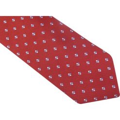 Czerwony krawat w biało-niebieskie kropki D92. Czerwone krawaty męskie Modini Moda Męska, na co dzień, bez wzorów, z tkaniny, casualowe. Za 49,50 zł.